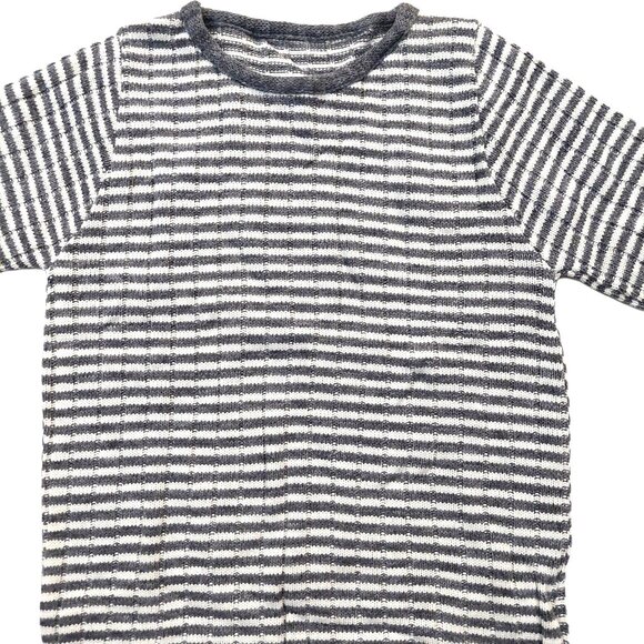 Vintage 1940s-1950s White Grey Stripe Short Sleeve Knit Crewneck Sweater Top - Picture 3 of 7